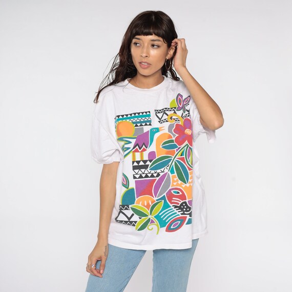 Tropical Animal Shirt 90s Floral Abstract Print J… - image 3