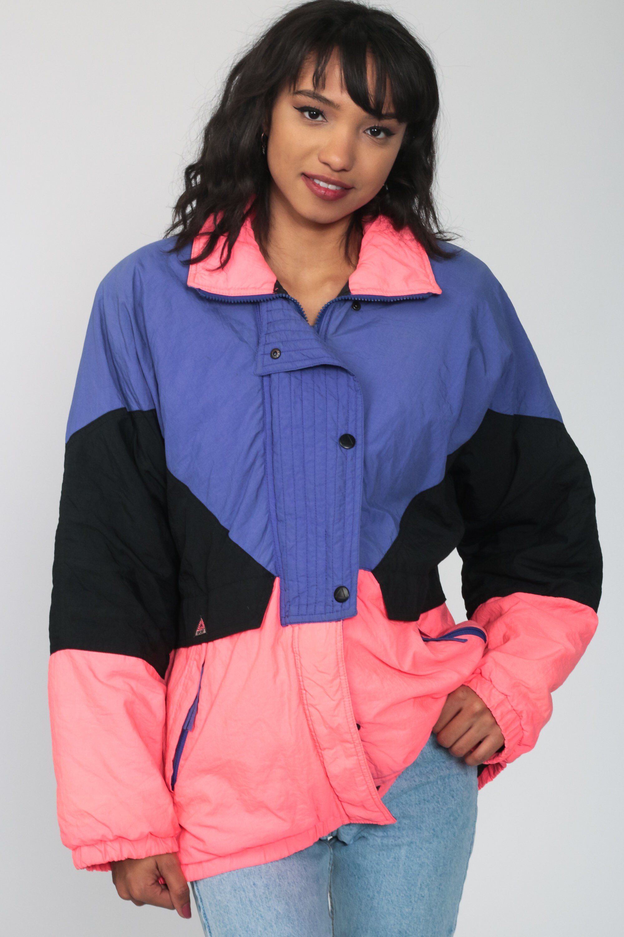 Neon Ski Jacket 90s Puffy Jacket Windbreaker Puffer Coat 80s Neon ...