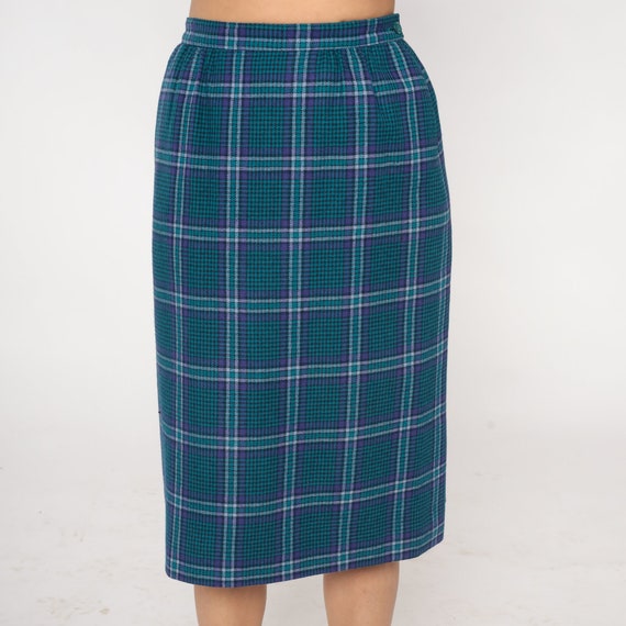 Pendleton Wool Skirt 80s Blue Plaid Midi Pencil S… - image 8