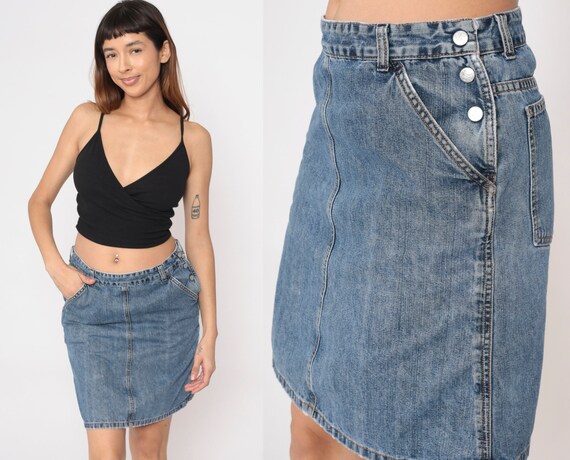 Calvin Klein Jean Skirt Y2k Denim Mini Skirt Retro Blue Button