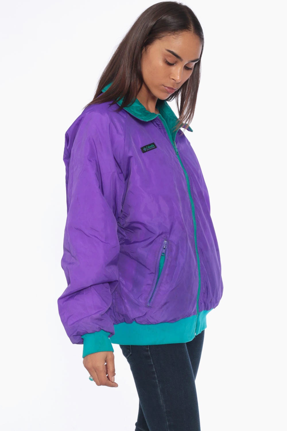 Columbia Jacket REVERSIBLE Jacket Neon Purple Jacket Athletic Hiking Gear Teal Windbreaker 
