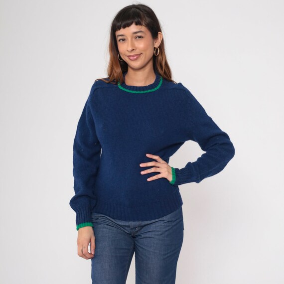 80s Blue Wool Sweater Ringer Sweater Sweater Pullover Slouchy Plain Knit Vintage 1980s Navy Blue Jumper Shetland Workshop Small