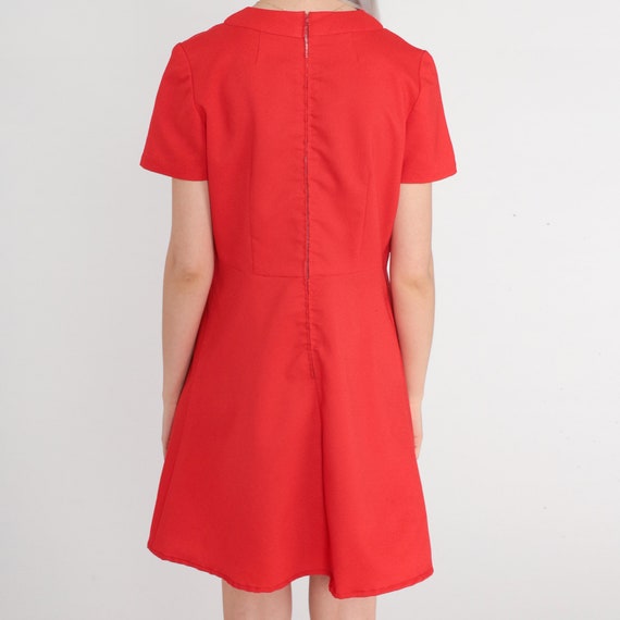 Red Cutout Dress 60s Mod Mini Dress Flared Shift … - image 5
