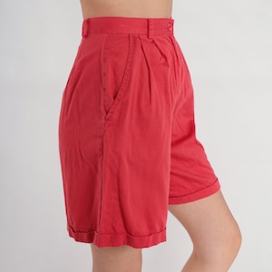 Red Pleated Shorts 80s High Waisted Mom Shorts Pleated Cotton Mid Length Shorts Retro Basic Cuffed Summer Plain Vintage 1980s Extra Small xs