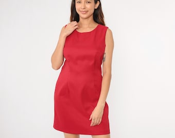Mini robe rouge vintage des années 90, robe fourreau à rayures monochromes, sans manches, robe à encolure dégagée, vintage des années 1990, simple unie basique moyenne