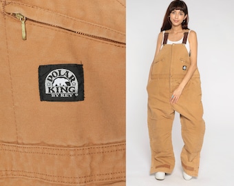 Tan Insulated Overalls Y2k Coveralls Polar King Workwear Jumpsuit Baggy Bib Pants Work Wear Cargo Dungarees Vintage 1990s Mens Large 44 x 30