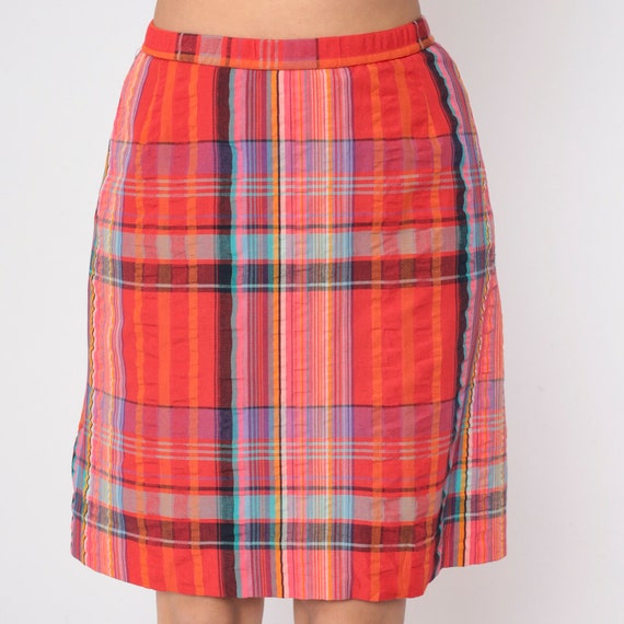 Red Plaid Skirt 80s Mini Skirt Attached Shorts Re… - image 9