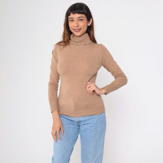 Banana Republic Merino Wool Turtleneck Sweater Brown Extra Fine Italian Knit Fitted Minimalist Preppy Y2K Classic Small S
