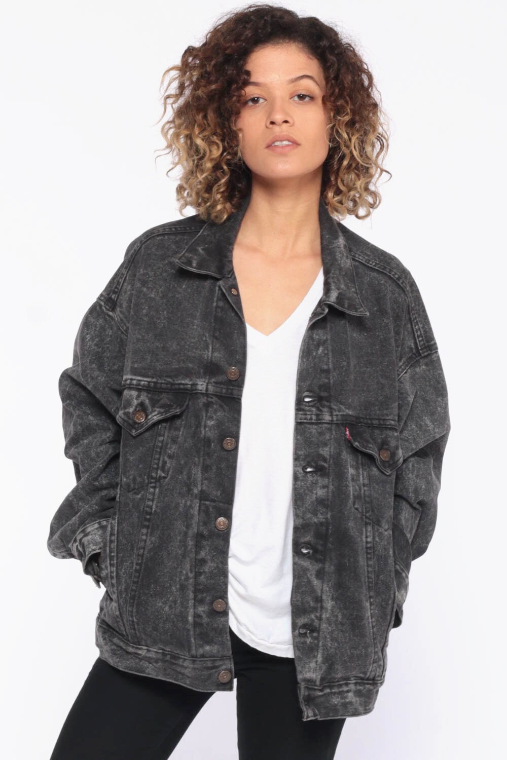black acid wash denim jacket womens