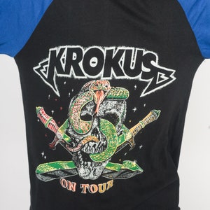 Vintage Krokus Shirt 80s Tour T Shirt Band Concert Shirt Heavy Metal Power Rock TShirt Raglan Baseball Tee Music Promo Vintage 1980s Large L image 5