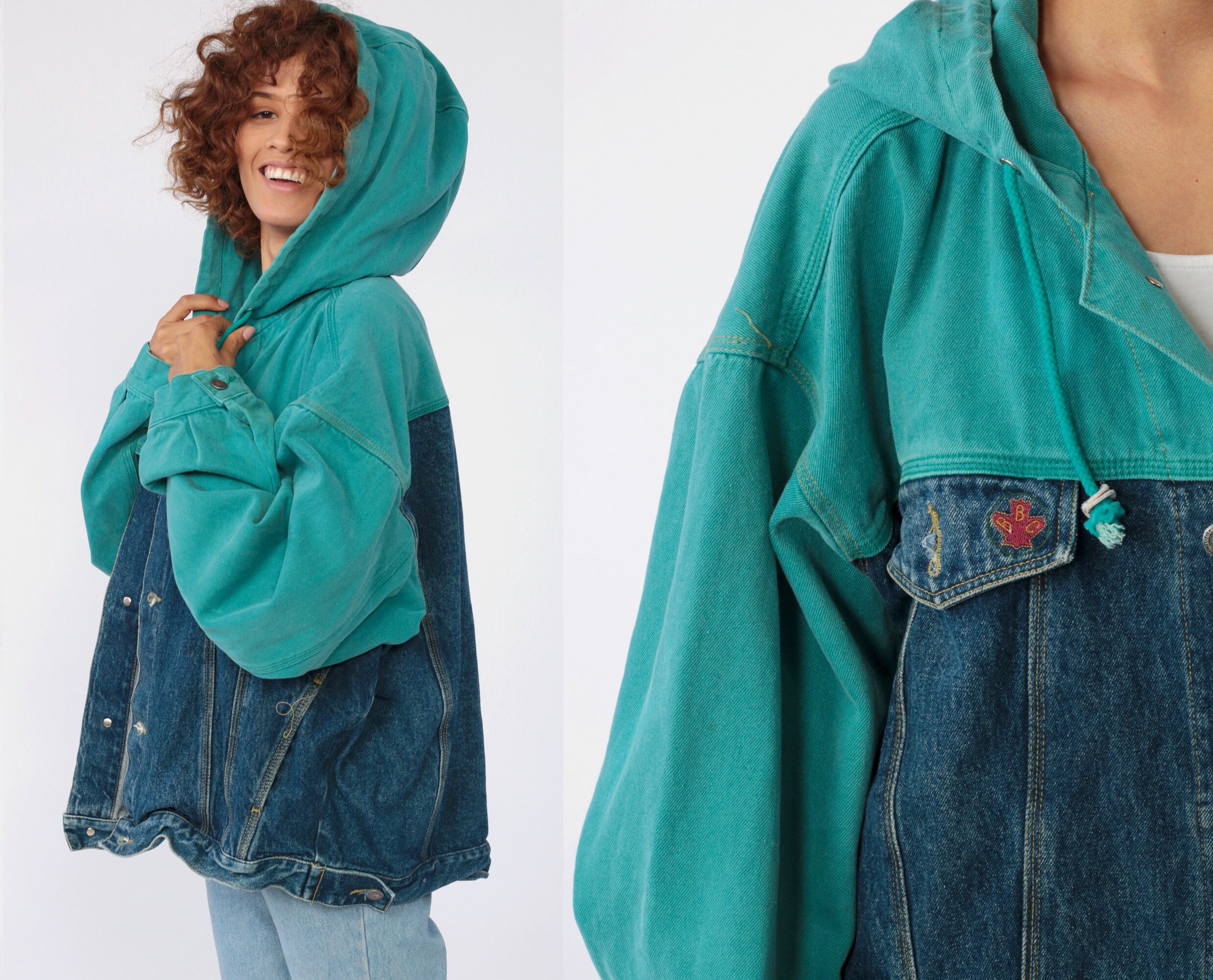 90s color block denim jacket