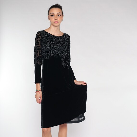 Black Velvet Dress y2k Long Sleeve Velvet Burnout… - image 4