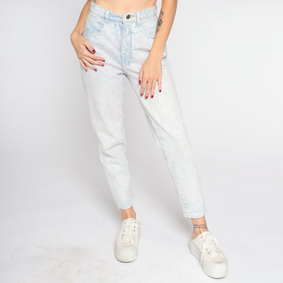 Acid Wash Jeans 90s Gitano Jeans High Waisted Ankle Snap Retro Mom Jeans Tapered Denim Pants Skinny Light Blue Vintage 1990s Petite XS 25