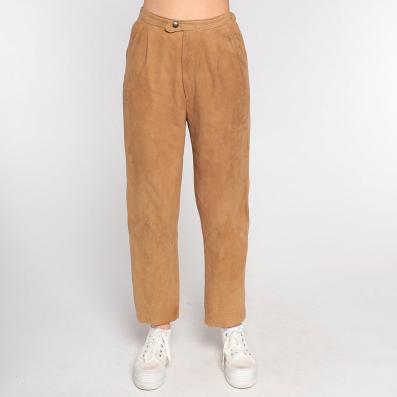 80s Suede Pants Brown Leather Pants Straight Leg Boho Western High Waisted Pants 1980s Trousers Vintage Bohemian High Waist Small s image 7