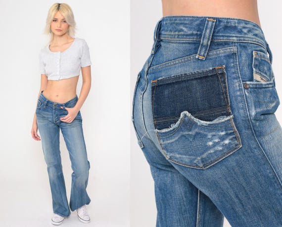 00s Diesel Industry Jeans Bootcut Jeans Mid Rise Faded Blue Wash