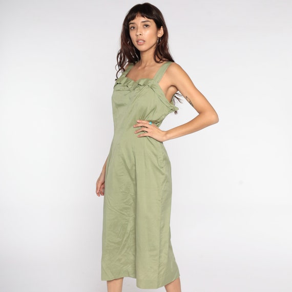 1950s Wiggle Dress Avocado Green Sun Dress Sheath Fitted Dress Tank Sundress 50s Mad Men Midi Summer Pencil Vintage Sleeveless Large 12