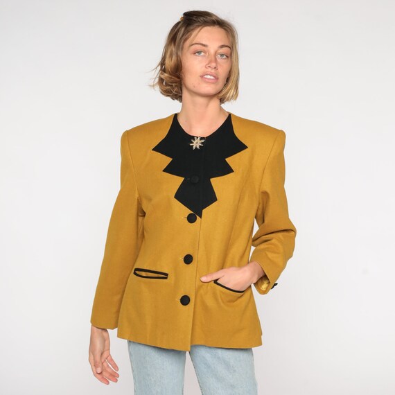 Mustard Wool Blazer Jacket 90s Yellow Jacket Thre… - image 3