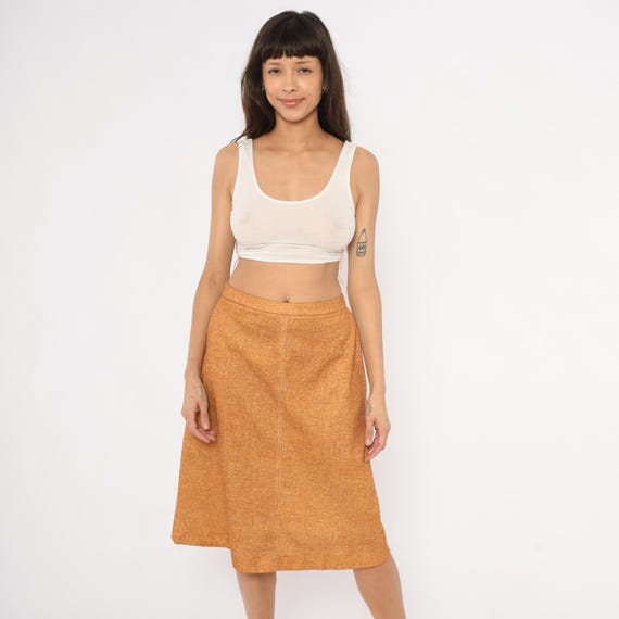 70s Amber Skirt Waistband Tweed Texture Camel Tan Earth Tone Mustard Brown Fall Autumn Academic Preppy Collegiate Nerdcore Vintage Small S