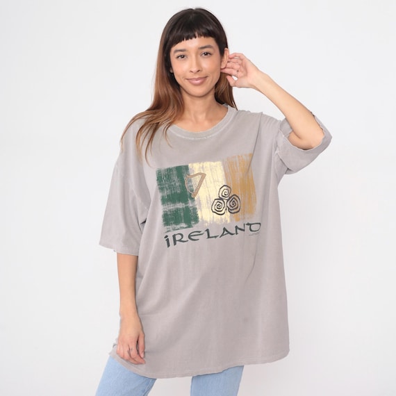 90s Ireland Shirt Tourist Celtic Harp Triskele Irish Flag Colors Gray Cotton Tunic Travel Souvenir Vintage Graphic Tee Extra Extra Large XXL