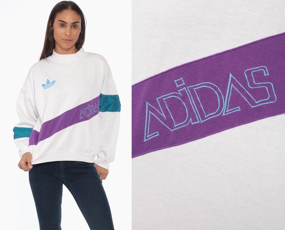 90s Adidas Crewneck Sweatshirt Sports Striped Swe… - image 1