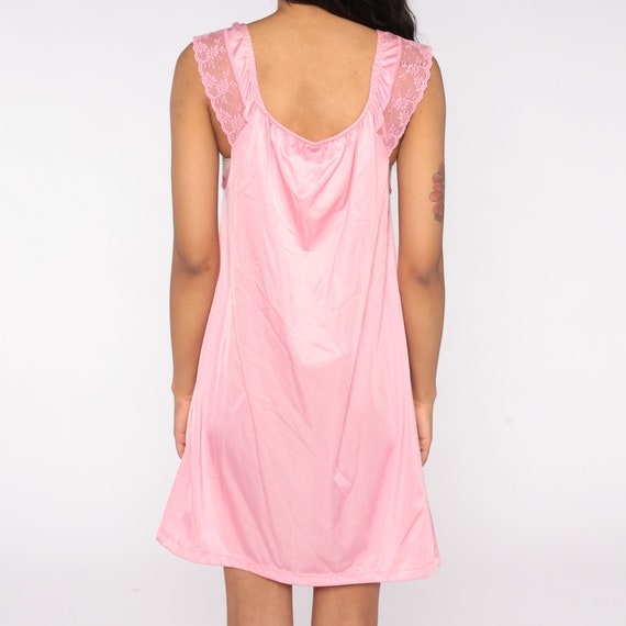 70s Pink Nightgown Bubblegum Pink Dress Floral La… - image 7