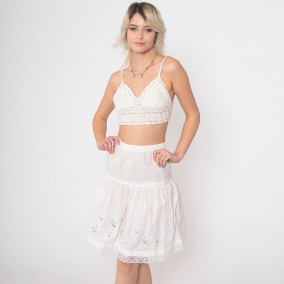 Butterfly Embroidered Skirt 70s Peasant Skirt White Skirt Midi Lace Slip Petticoat Boho Hippie Skirt 1970s Bohemian Vintage Extra Small xs
