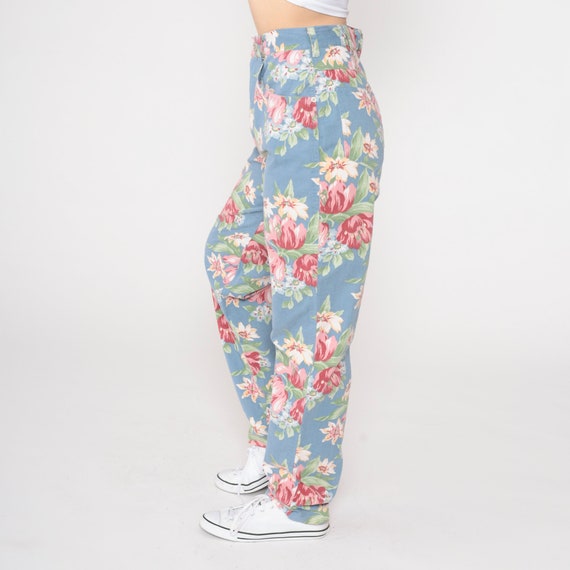 Blue Floral Pants 90s High Waisted Pants Pink Green Flower Blue Floral Pants 90s High Waisted Pants Pink Green Flower