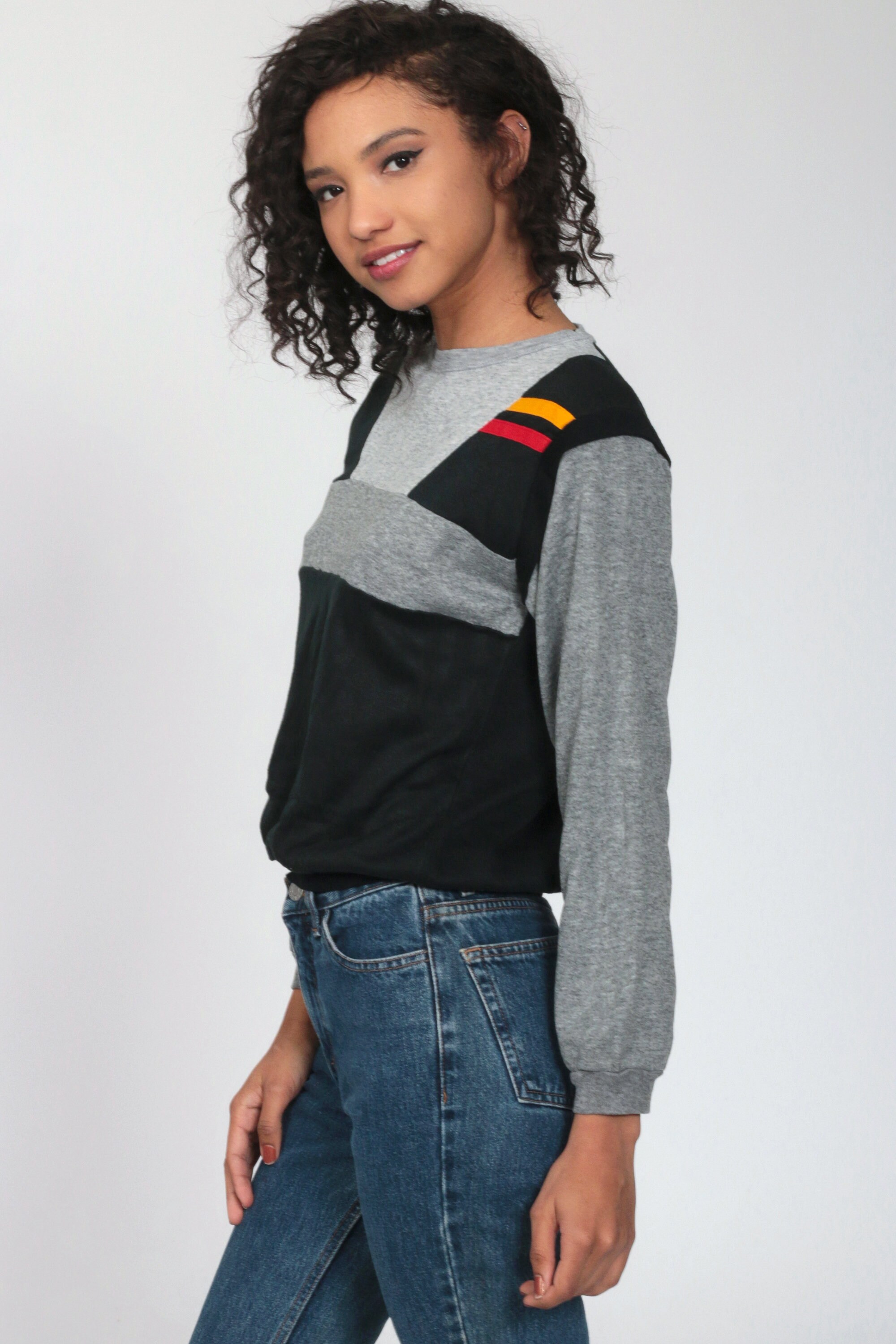 black and grey color block sweater