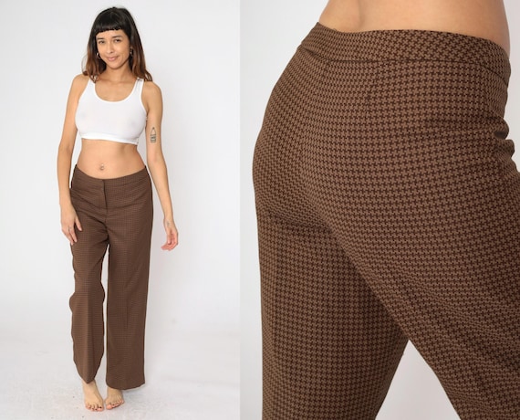 Y2K Houndstooth Pants Brown Checkered Dress Trousers Y2K Houndstooth Pants Brown Checkered Dress Trousers