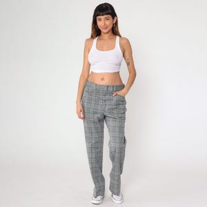 Vintage Plaid Flared Trousers Navy Blue Plaid Pants 70s Hippie Tartan High Waisted Bell Bottom Golf 1970s Checkered Print Men&#39;s Large 36