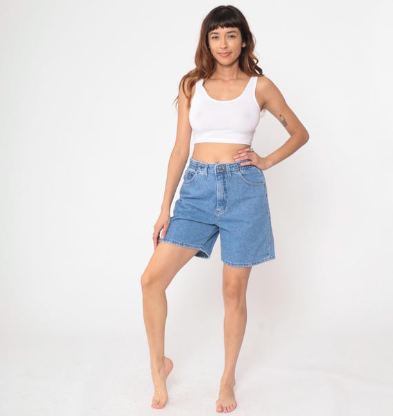 High Waisted Jorts 90s Lee Light Blue Denim Elastic Waistband Vintage Mom Shorts Jean Shorts Relaxed Fit Y2K Small S