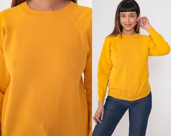 80s Sweatshirt Gold Yellow Crewneck Sweatshirt Raglan Sleeve Plain Slouchy Pullover Sweater 1980s Vintage Sweat Shirt Blank Solid Small