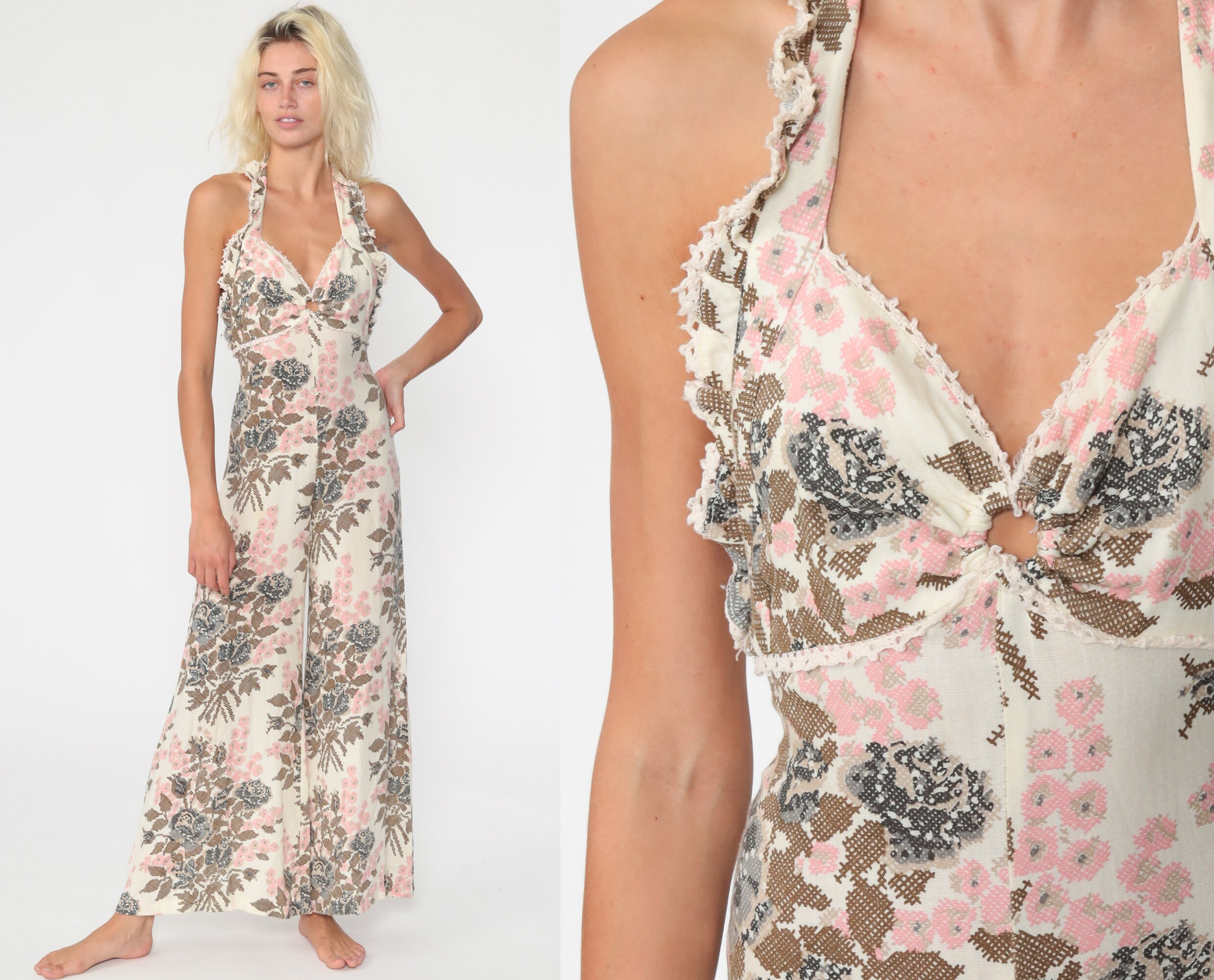 pink bell bottom jumpsuit