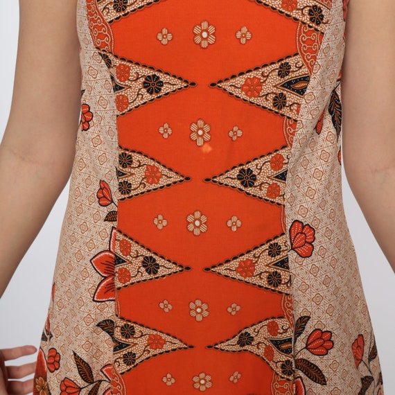 Batik Dress Orange Floral Mini 90s Sundress Grung… - image 5