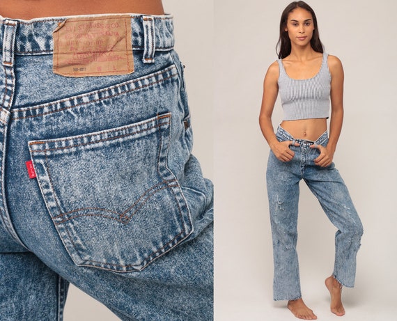 Levis Jeans Acid Wash Denim Pants High Waist Jeans 80s Mom Jeans DISTRESSED Skinny Levi 1980s Vintage Straight Leg Hipster Small 6 28