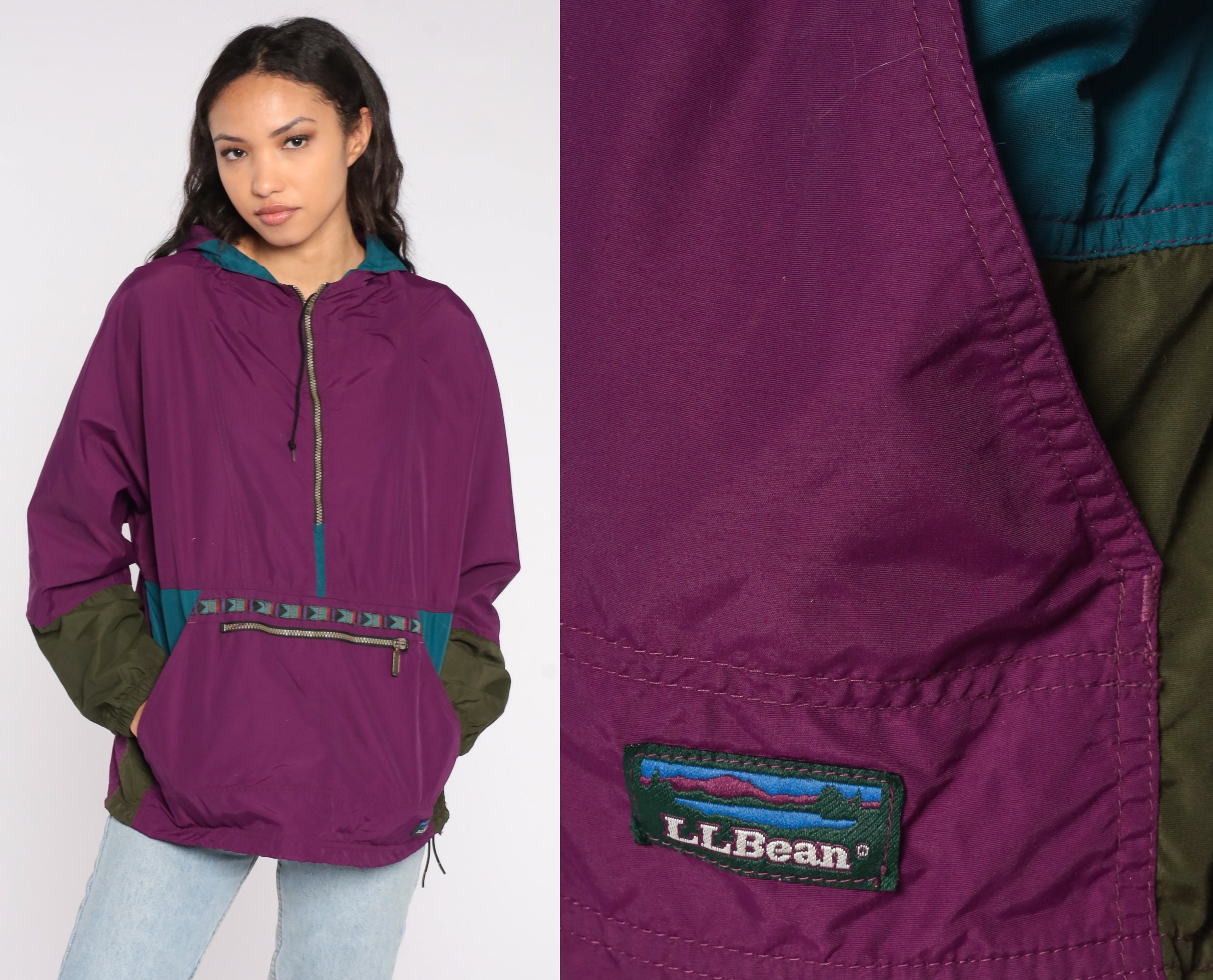 LL Bean Hoodie Windbreaker 90s Purple 