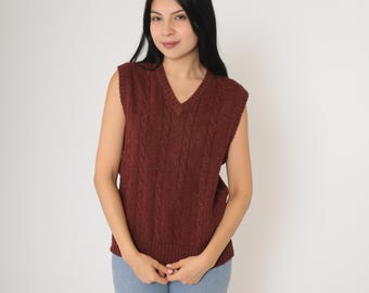 80s Cable Knit Vest Gap Clothing Co Sleeveless Sweater Flecked Burgundy V Neck Vest Top 1980s Pullover Vintage 1980s Cableknit Medium