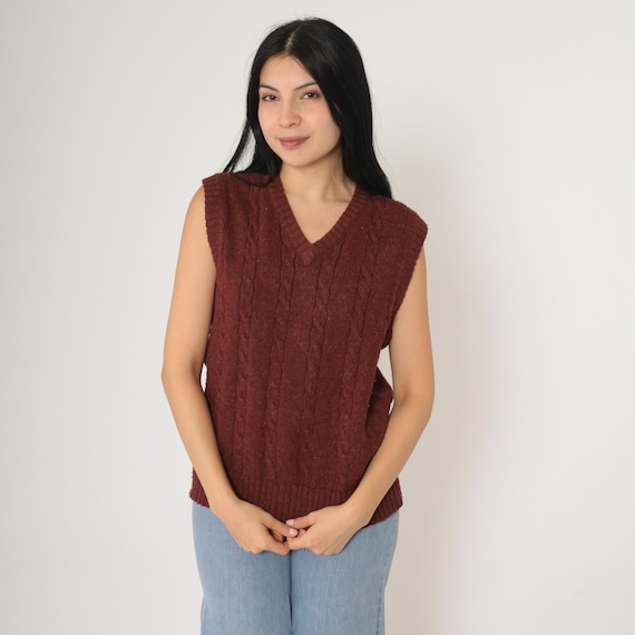 80s Cable Knit Vest Gap Clothing Co Sleeveless Sweater Flecked Burgundy V Neck Vest Top 1980s Pullover Vintage 1980s Cableknit Medium