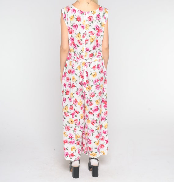 90s Floral Jumpsuit White Pink Wide Leg Boho Baggy Pa… Gem