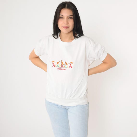 Vintage Brisbane Australia T Shirt 90s Embroidered Kangaroo Tourist TShirt Retro Graphic Souvenir Tee Slouchy Shirt 1990s Large L