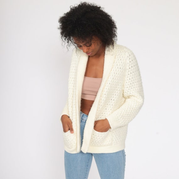 Cream Wrap Cardigan 70s Boho Sweater Slouchy Knit… - image 5