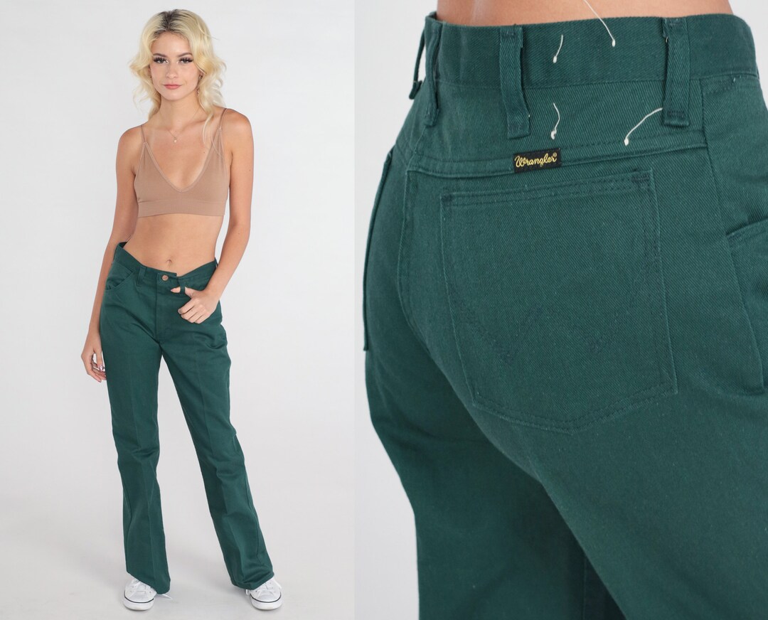 Forest Green Wrangler Jeans 80s Bootcut Pants High Waisted Etsy