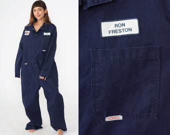 Rohm and Haas Uniform Coveralls Navy Blue Jumpsuit Boiler Suit Ron Freston Long sleeve Workwear Boilersuit Vintage Men's 46 Tall xl