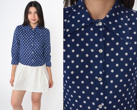 Mod Polka Dot Dress 60s Navy Blue Dress Micro Min… - image 1