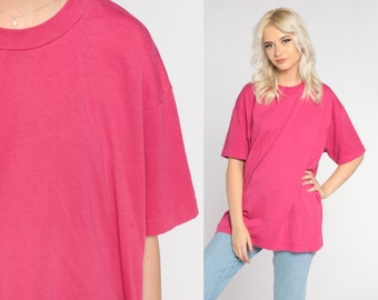 Hot Pink T Shirt 80s Plain T-Shirt Solid Color Single Stitch Tee Retro Basic Minimalist Tshirt Bright Summer Vintage 1980s Extra Large xl