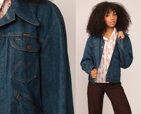 Denim Jacket 70s Jean Jacket Boho Blue Biker Normcore Vintage Oversized Bohemian 1970s Hipster Button Up Medium