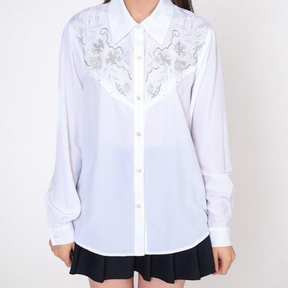 White Floral Printed Western Top