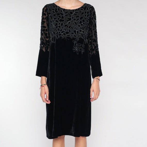 Black Velvet Dress y2k Long Sleeve Velvet Burnout… - image 9