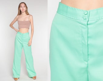 Mint Trousers 70s Wide Leg Pants Retro Straight High Rise Waisted Pants Simple Preppy Bellbottoms Flared Seventies Vintage 1970s Small 26