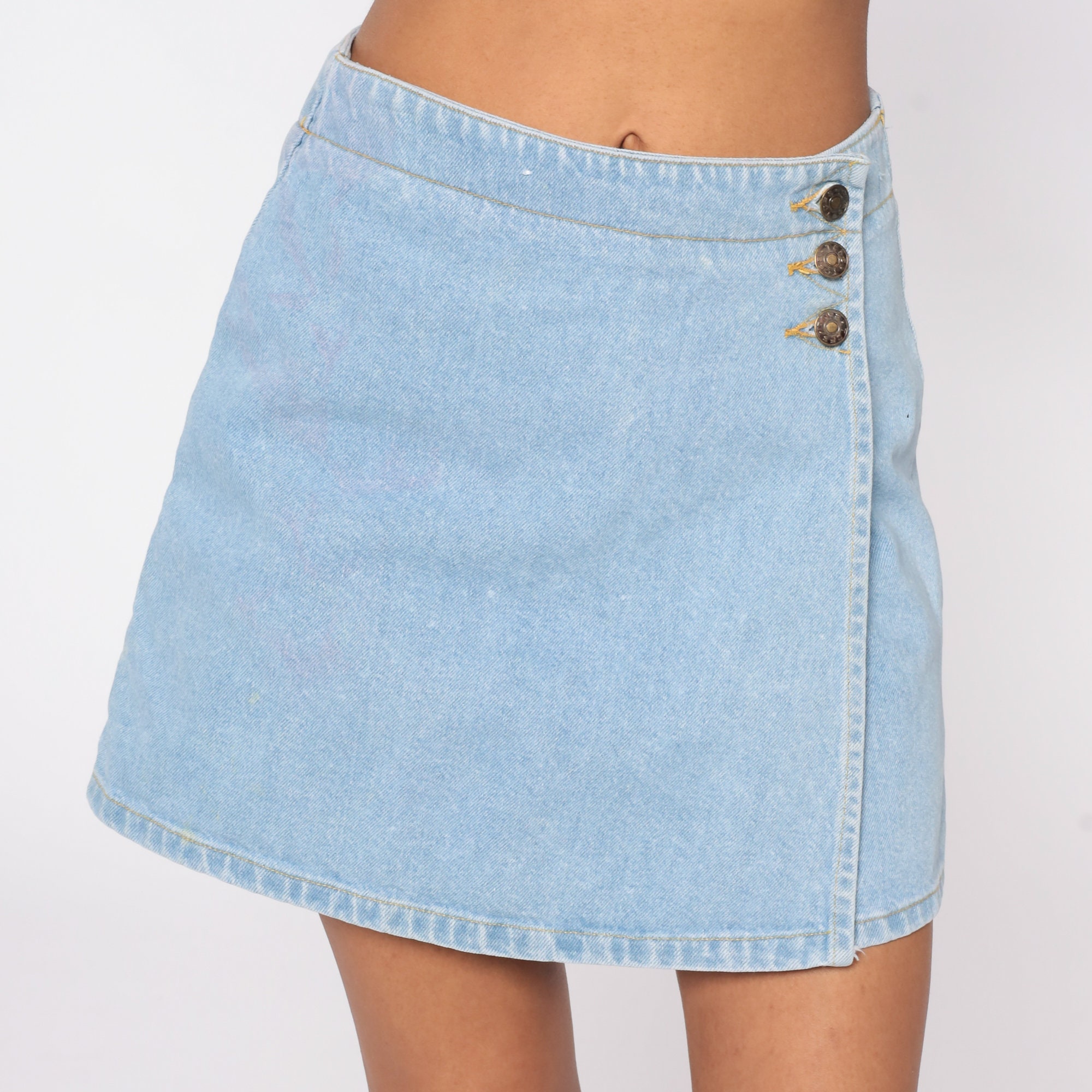 Denim Mini Skort 90s Light Wash Jean Skirt 80s High Waisted Denim ...